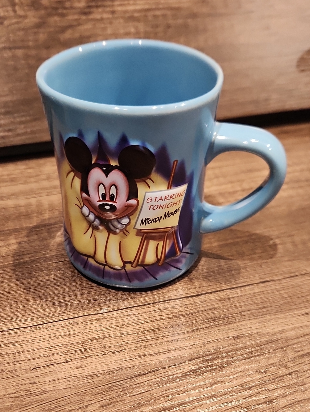 EUC Disney Light Blue Mickey Mouse Ceramic Mug with Stage Graphic